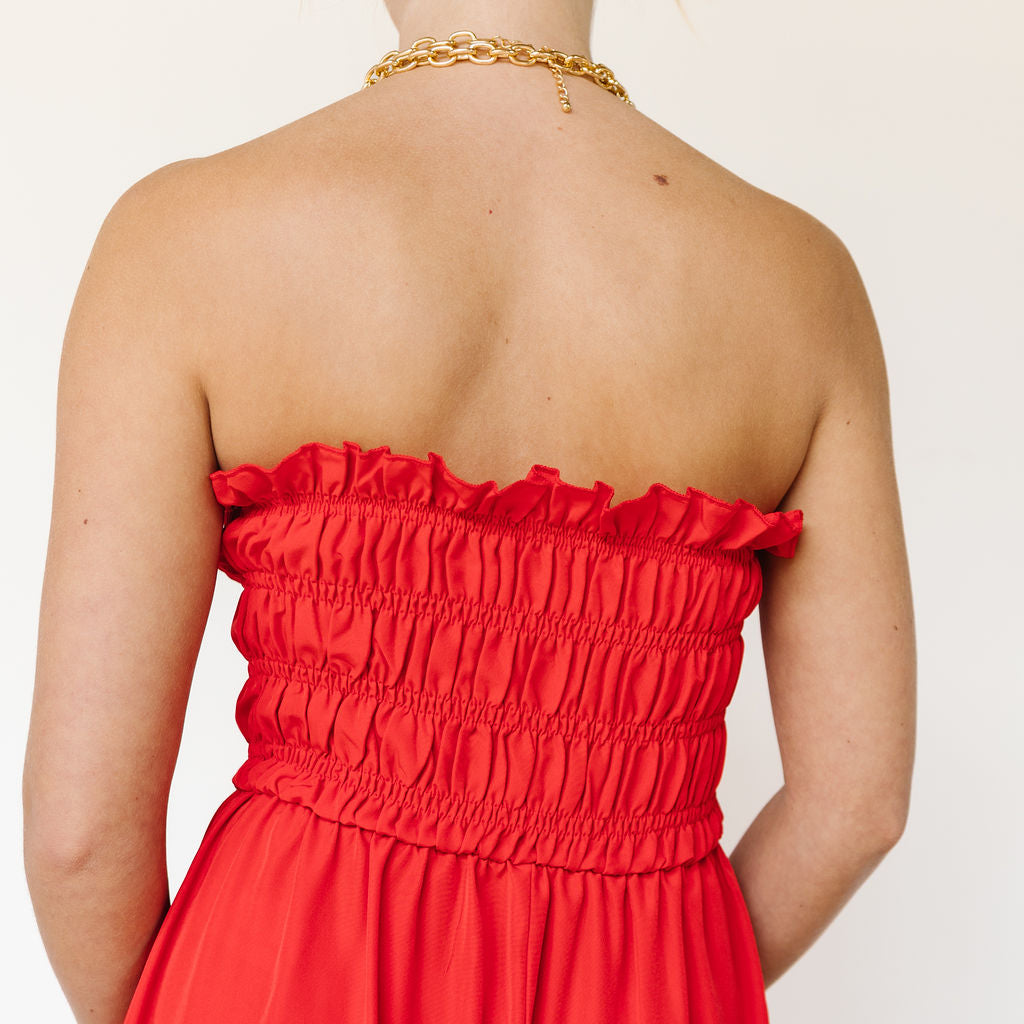 Red Stretch Strapless Dress