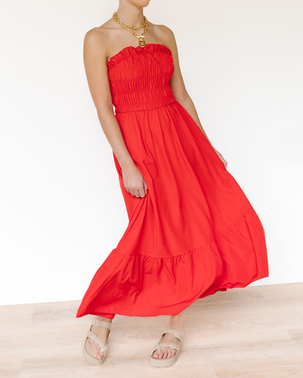 Red Stretch Strapless Dress