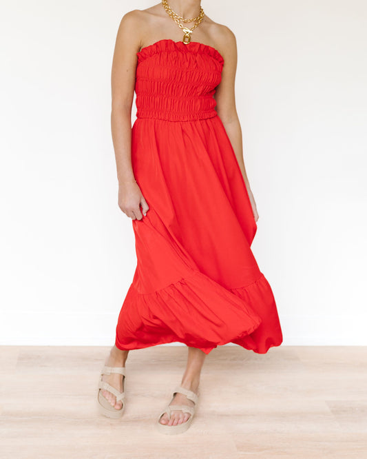 Red Stretch Strapless Dress