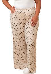 Micro Pleated Polka Dot Satin Wide Leg Pants