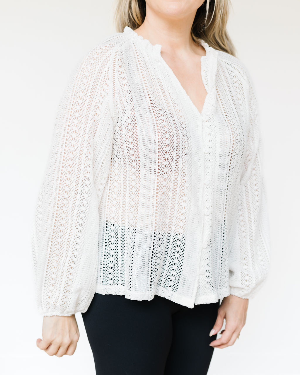 Cutout Lace V Neck Blouse