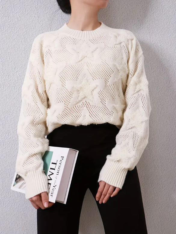 Star Pattern Crew Neck Sweater