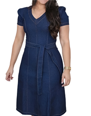Plus Size V Neck Denim Dress