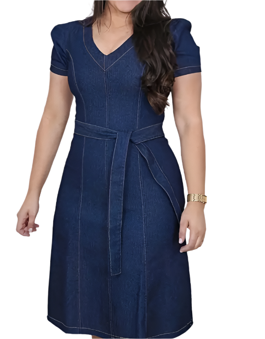 Plus Size V Neck Denim Dress