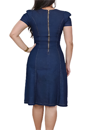 Plus Size V Neck Denim Dress