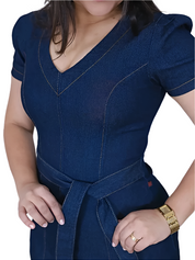 Plus Size V Neck Denim Dress