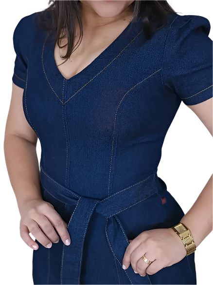 Plus Size V Neck Denim Dress