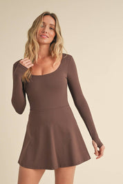 Scoop Neck Fit and Flare Long Sleeve Mini Dress