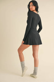 Scoop Neck Fit and Flare Long Sleeve Mini Dress
