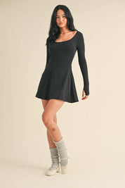 Scoop Neck Fit and Flare Long Sleeve Mini Dress