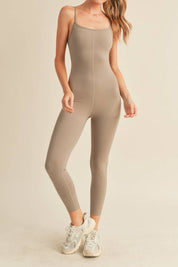 Taupe Body Hugging 7/8 Length Jumpsuit