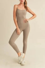 Taupe Body Hugging 7/8 Length Jumpsuit