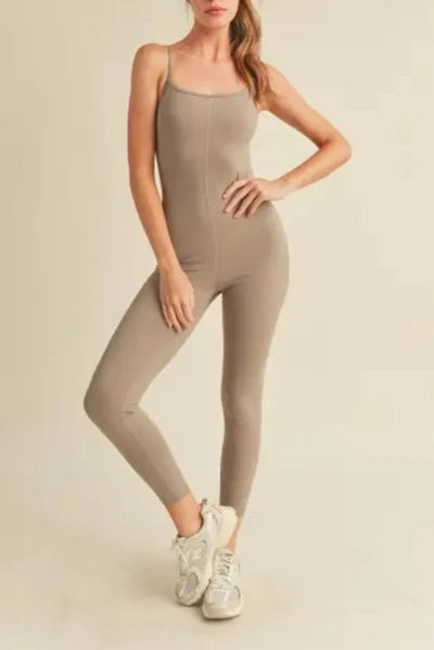 Taupe Body Hugging 7/8 Length Jumpsuit