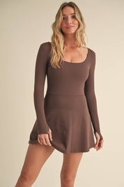 Scoop Neck Fit and Flare Long Sleeve Mini Dress