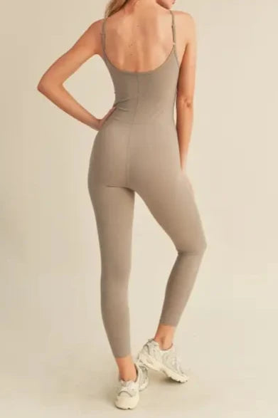 Taupe Body Hugging 7/8 Length Jumpsuit