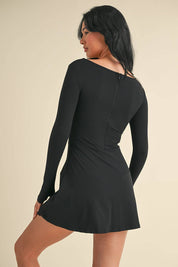 Scoop Neck Fit and Flare Long Sleeve Mini Dress