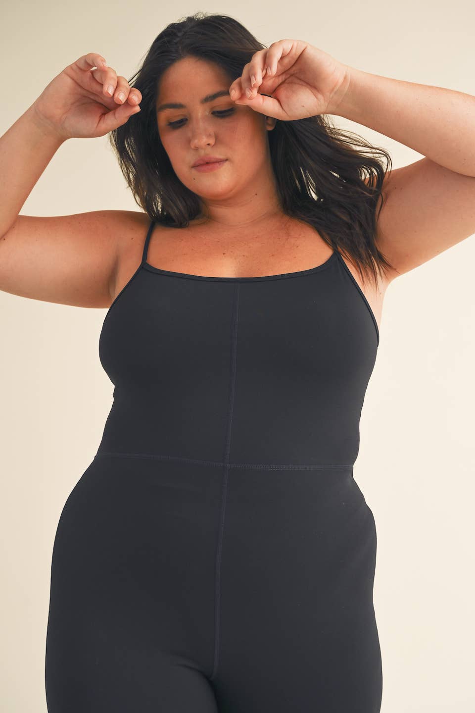 Plus Black Body Hugging 7/8 Length Jumpsuit