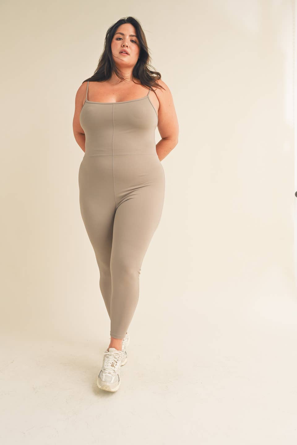 Plus Taupe Body Hugging 7/8 Length Jumpsuit