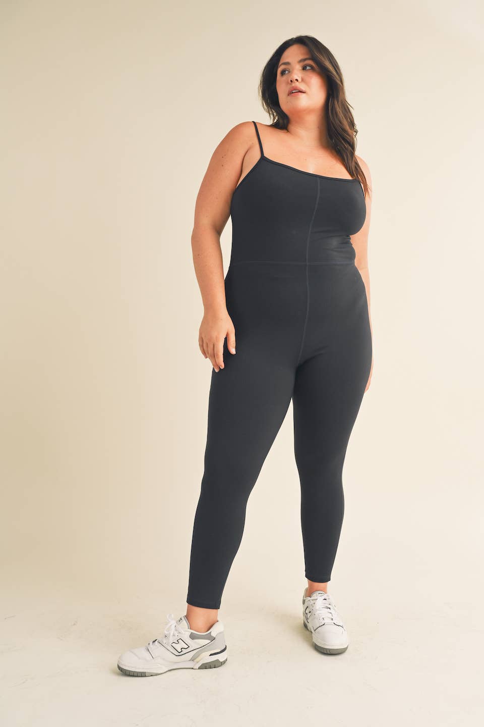 Plus Black Body Hugging 7/8 Length Jumpsuit